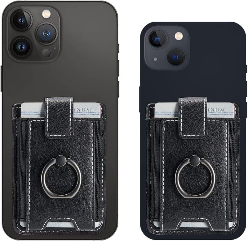 TOPWOOZU Phone Card Holder with Ring Grip for Back of Phone,Adhesive Stick-on Credit Card Wallet Pocket for iPhone,Android and Smartphones (Black) - Image 4