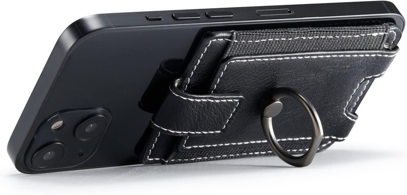 TOPWOOZU Phone Card Holder with Ring Grip for Back of Phone,Adhesive Stick-on Credit Card Wallet Pocket for iPhone,Android and Smartphones (Black) - Image 5