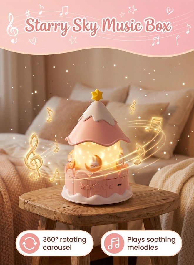 Joudiplay Carousel-Style Children's Projection Lamp - Pink - Plug-in Rotating - 21 Film Sets Featuring 3 light colours, starlit skies to lull little ones to sleep, enchanting unicorns, ocean scenes, birthday celebrations, educational themes + animals, and 21 other enchanting settings. A daily dose of romantic companionship, never repeating. - Image 3