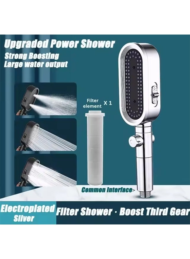 New 3 In 1 High Pressure Shower Head With Filter Handheld Adjustable Button 3 Modes Shower Water Saving Bathroom Accessories - Image 1