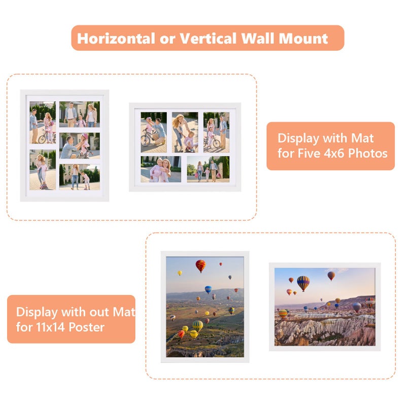 PHAREGE 5 Openings 4x6 Picture Frame Collage White 4 Pack, 11x14 Poster Frame set of 4, Display Family Wedding Photos Horizontal or Vertical on The Wall - Image 3