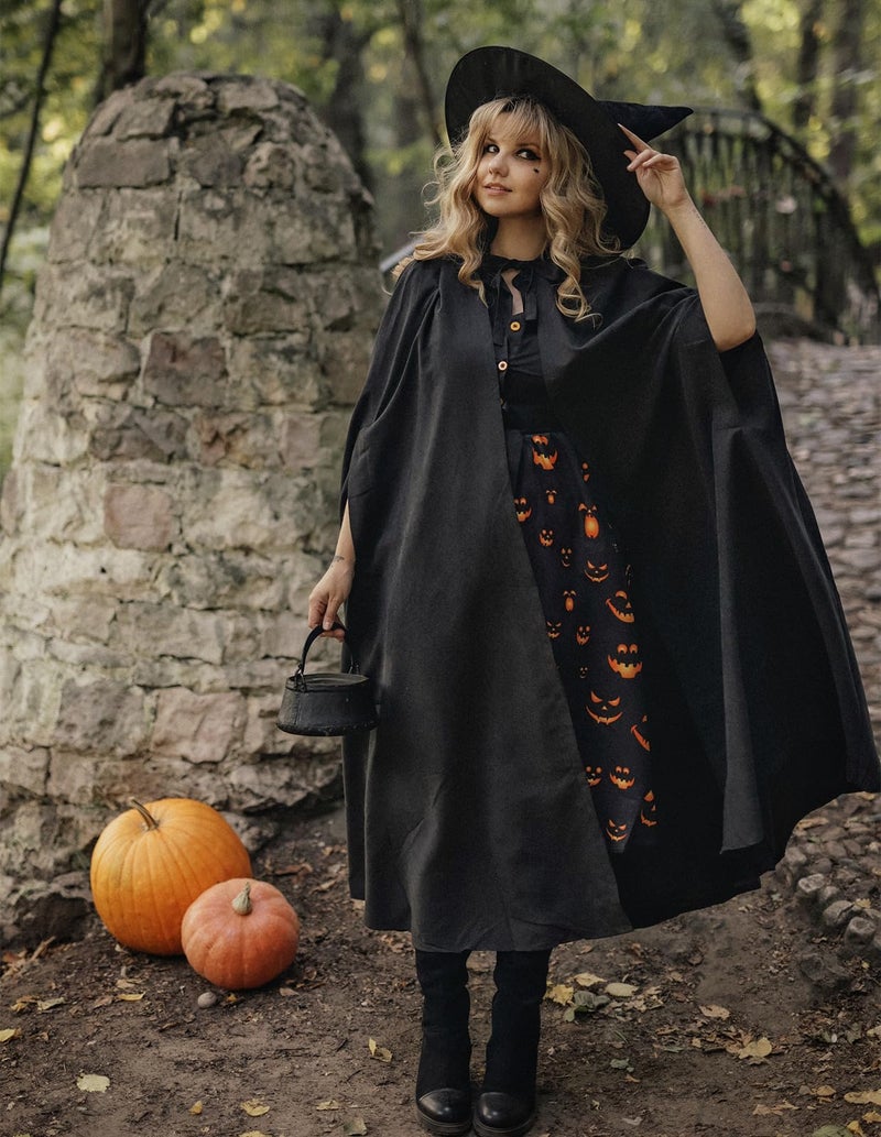 Scarlet Darkness Women Renaissance Hooded Cape Medieval Cloak Hobbit Halloween Costume Black - Image 2