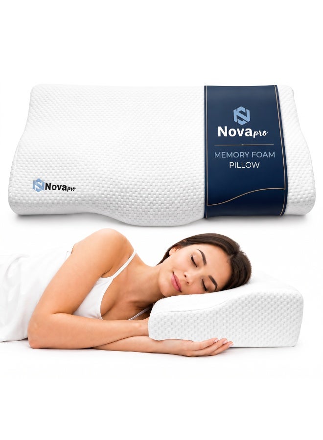 Novapro Memory Foam Orthopedic Medical Cervical Neck Pillows for Sleeping | Medicated , Ergonomic pillow for shoulder , Neck pain and snoring | Side , back and stomach sleepers - Image 1