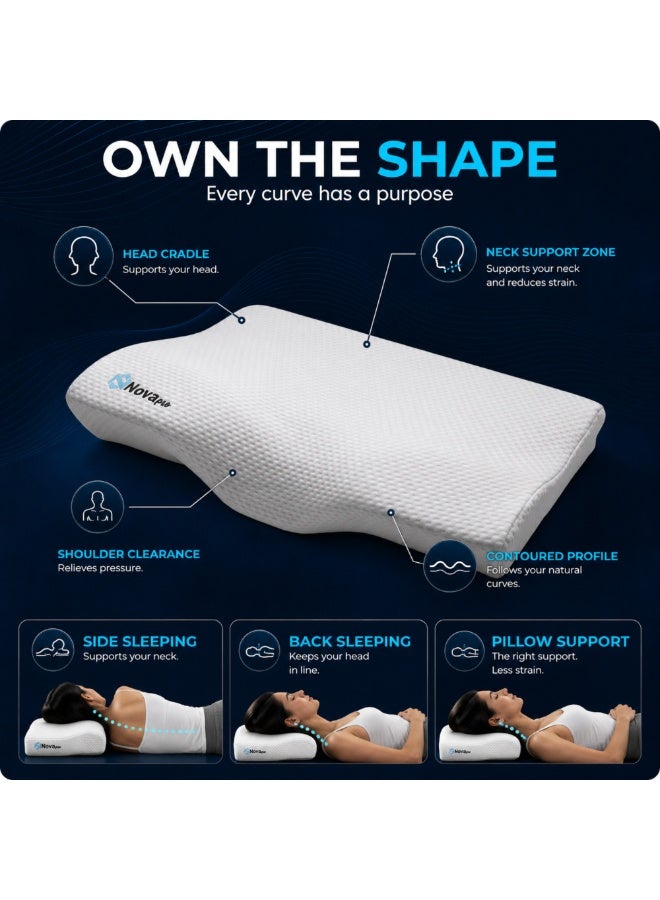 Novapro Memory Foam Orthopedic Medical Cervical Neck Pillows for Sleeping | Medicated , Ergonomic pillow for shoulder , Neck pain and snoring | Side , back and stomach sleepers - Image 3