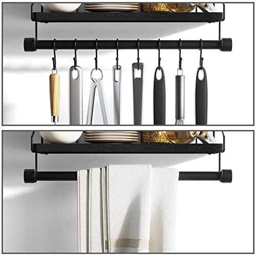 Alsonerbay Floating Shelves Wall Shelves for Bedroom, Bathroom Shelves Wall Mounted with Towel Bar, Kitchen Rustic Wood Shelf with Hooks for Hanging Cooking Utensils or Mugs - Image 5