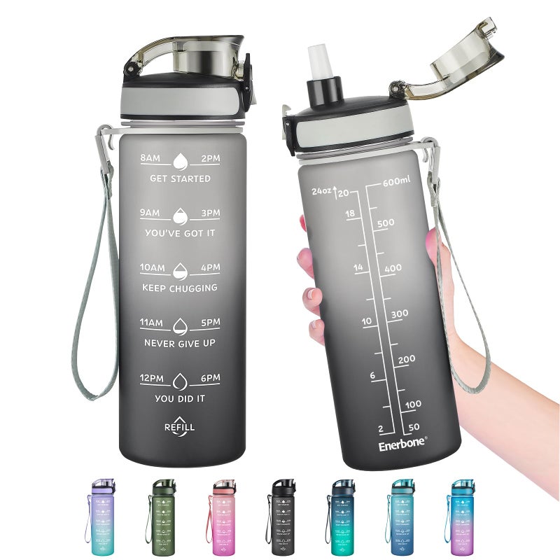 Enerbone 24 oz Water Bottle  Leakproof BPA & Toxic Free  Motivational Water Bottle with Times to Drink and Straw  Fitness Sports Water Bottle with Strap for Office  Gym  Outdoor Sports - Image 1