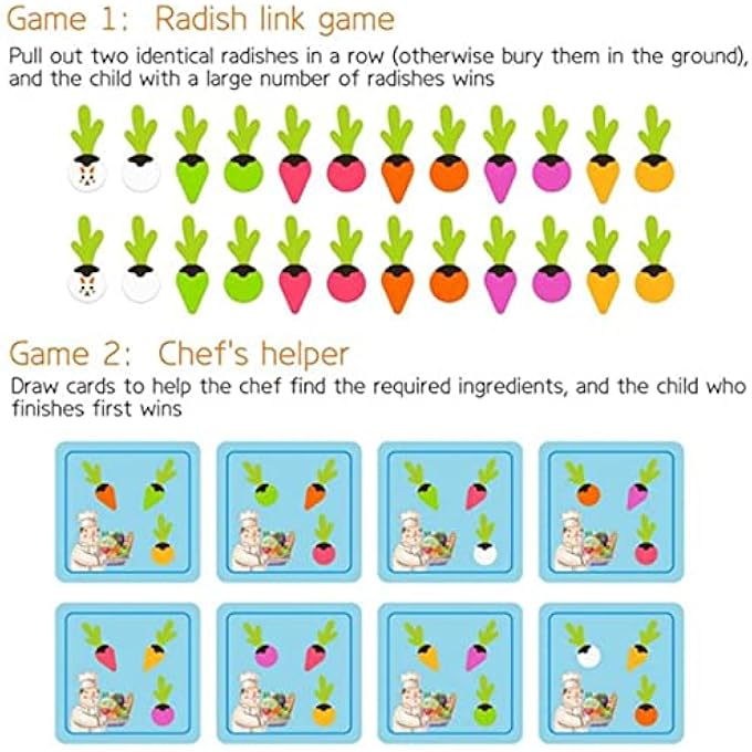 CARROT HARVEST GAME WOODEN TOY, MONTESSORI TOYS BABY CARROT PULL TOY,VEGETABLE MEMORY GAME SHAPE COLOR SORTING MATCHING EDUCATIONAL WOODEN TOYS FOR 1-3 TODDLERS - Image 5