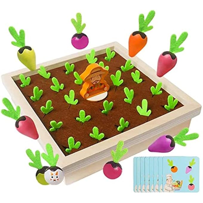 CARROT HARVEST GAME WOODEN TOY, MONTESSORI TOYS BABY CARROT PULL TOY,VEGETABLE MEMORY GAME SHAPE COLOR SORTING MATCHING EDUCATIONAL WOODEN TOYS FOR 1-3 TODDLERS - Image 2