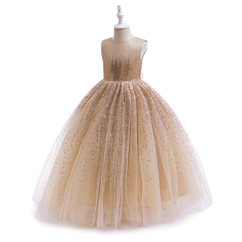 DPKM Flower Girls Sequin Dress Bridesmaid Sparkle Formal Wedding Party Birthday Kids Pageant Princess Prom Ball Gown - Image 4