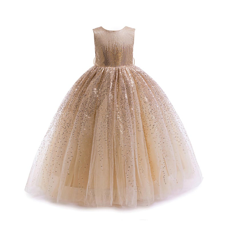 DPKM Flower Girls Sequin Dress Bridesmaid Sparkle Formal Wedding Party Birthday Kids Pageant Princess Prom Ball Gown - Image 1