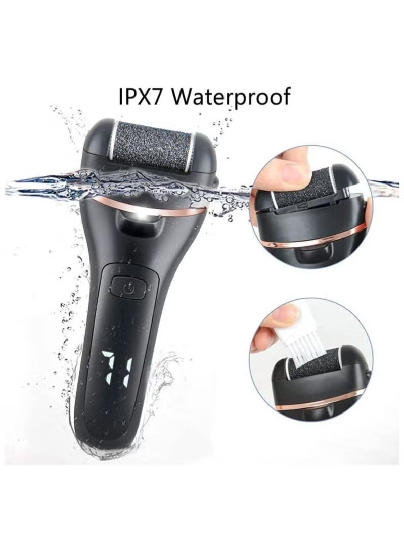 FCB Electric Callus Remover for Feet Rechargeable Pedicure Tool Foot Care Foot File All-in-1 Callus Remover Kit for Removing Cracked and Dead Skin from Heels with 3 Roller Heads 2-Speed Battery Display - Image 2