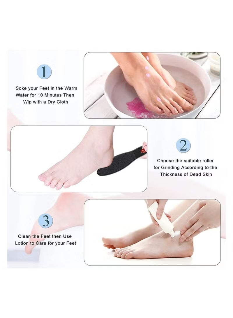 FCB Electric Callus Remover for Feet Rechargeable Pedicure Tool Foot Care Foot File All-in-1 Callus Remover Kit for Removing Cracked and Dead Skin from Heels with 3 Roller Heads 2-Speed Battery Display - Image 3