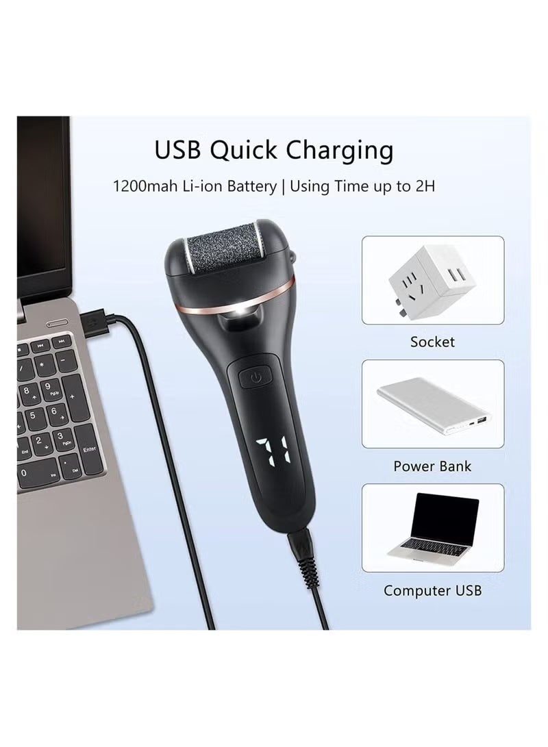 FCB Electric Callus Remover for Feet Rechargeable Pedicure Tool Foot Care Foot File All-in-1 Callus Remover Kit for Removing Cracked and Dead Skin from Heels with 3 Roller Heads 2-Speed Battery Display - Image 4