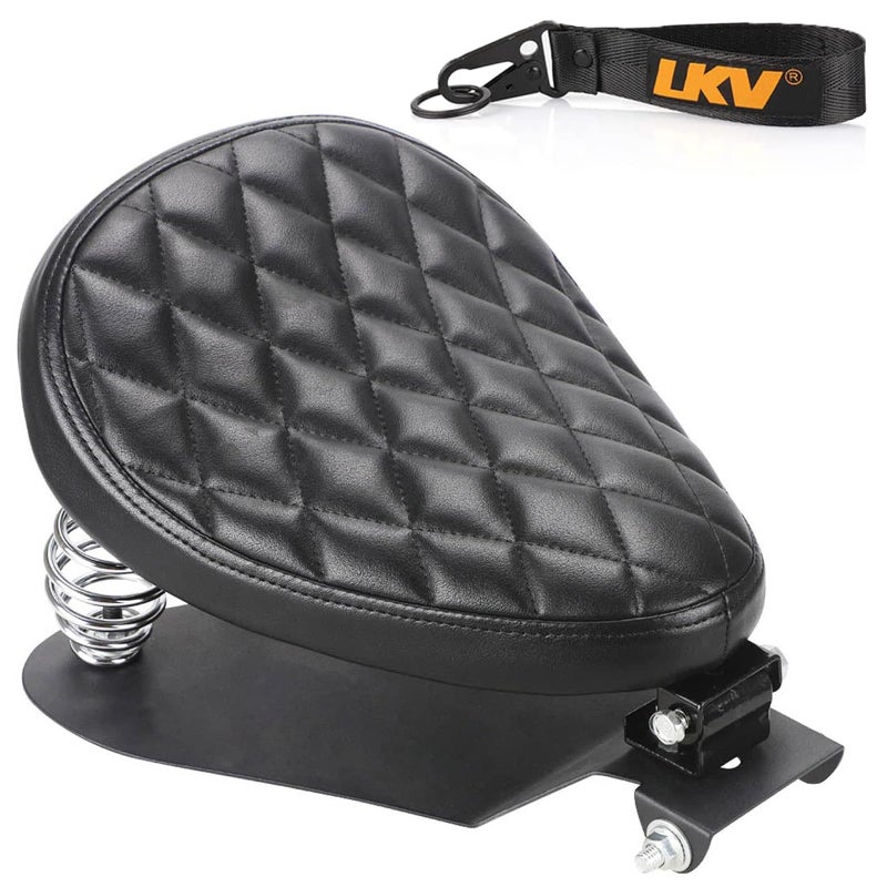 LKV Motorcycle Solo Driver Seat with Seatbase Mounting Hardware Kit Custom Chopper Bobber Seats Universal Fit for Harley Davidson Sportster XL 1200 883 48