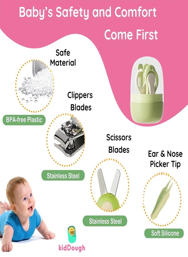 KidDough Baby Grooming Set, Portable New Born Baby Grooming Kit for Baby Manicure Set with Kids Nail Cutter, Tweezer, Filer and Scissors (Green) - Image 3