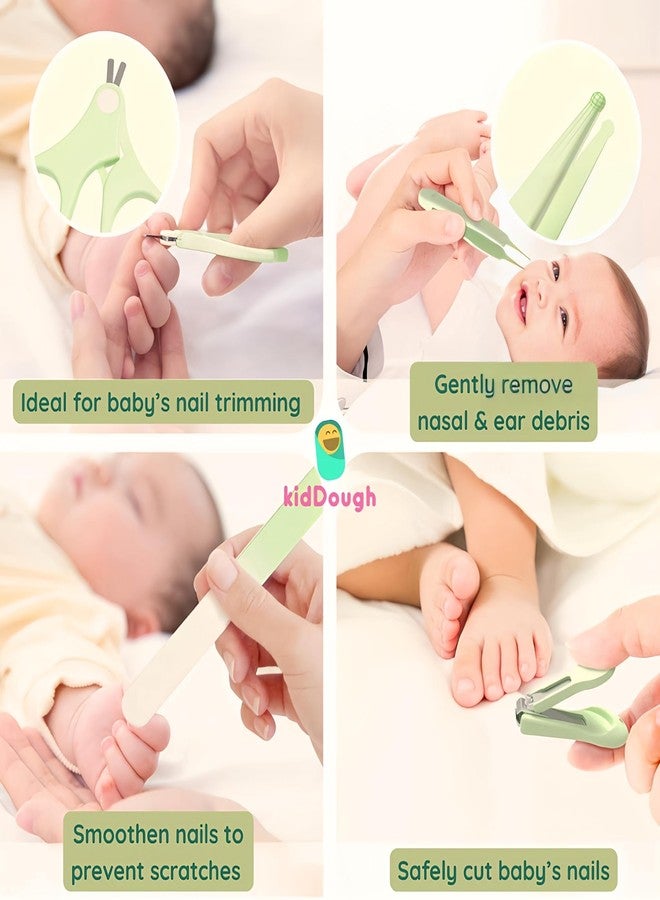 KidDough Baby Grooming Set, Portable New Born Baby Grooming Kit for Baby Manicure Set with Kids Nail Cutter, Tweezer, Filer and Scissors (Green) - Image 4