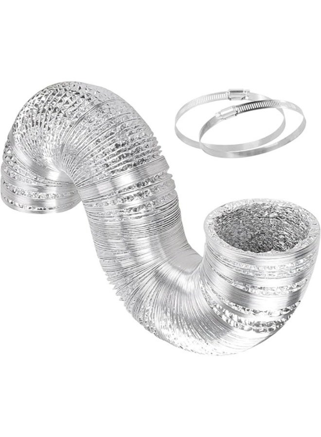 هيتكس خرطوم مرن من الألومنيوم لتهوية المجفف، وتكييف الهواء، والعادم، وغطاء الموقد - أنبوب مرن فضي اللون مع مشبكين - للتدفئة والتبريد والتهوية (مقاوم للحرارة) (4 بوصات) - Image 1