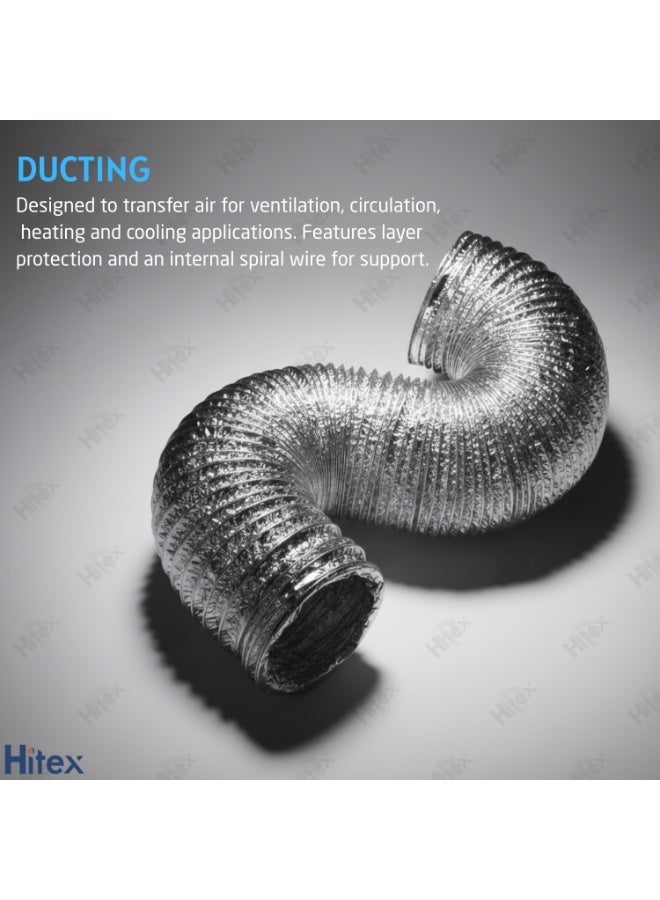 هيتكس خرطوم مرن من الألومنيوم لتهوية المجفف، وتكييف الهواء، والعادم، وغطاء الموقد - أنبوب مرن فضي اللون مع مشبكين - للتدفئة والتبريد والتهوية (مقاوم للحرارة) (4 بوصات) - Image 3