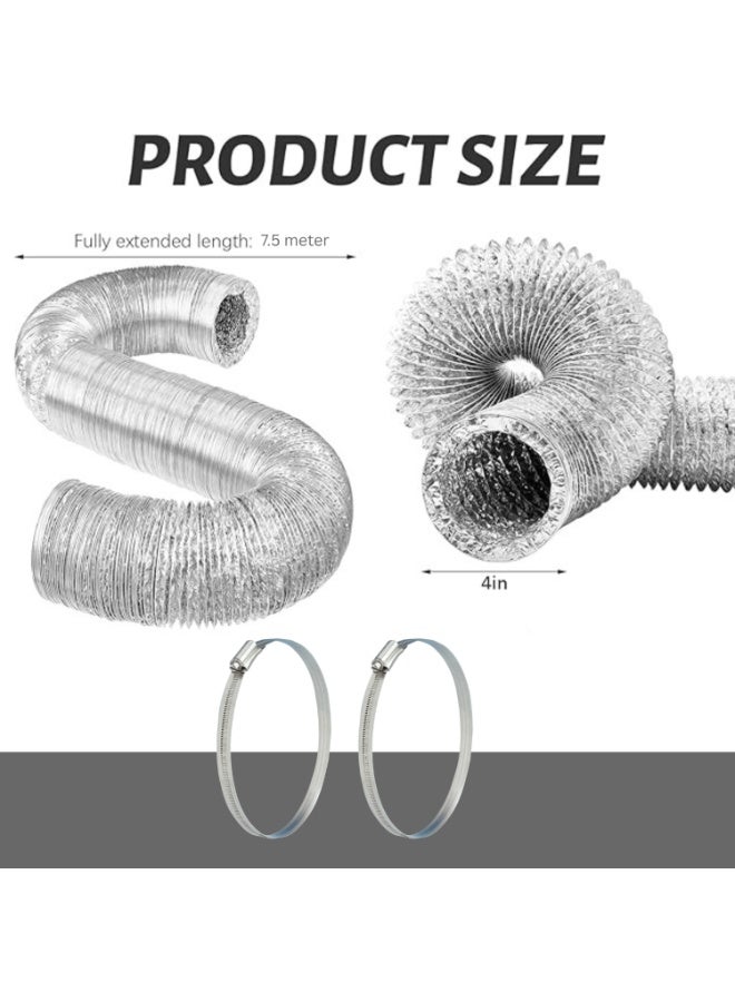 هيتكس خرطوم مرن من الألومنيوم لتهوية المجفف، وتكييف الهواء، والعادم، وغطاء الموقد - أنبوب مرن فضي اللون مع مشبكين - للتدفئة والتبريد والتهوية (مقاوم للحرارة) (4 بوصات) - Image 2