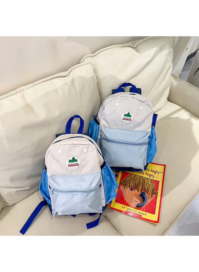 Children's Backpack Kindergarten Baby Cute Cartoon Embroidered Schoolbag Contrast Color Stitching Ridge Protection Wear-resistant Backpack-Color:Blue Trumpet - Image 1