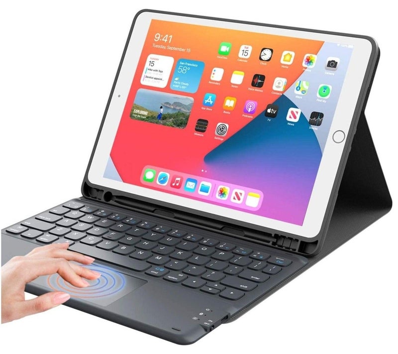 ELTRAZONE iPad Keyboard 9th Generation, Keyboard for iPad 8th Generation/7th Gen 10.2 Inch, Smart Trackpad, Detachable Wireless with Pencil Holder