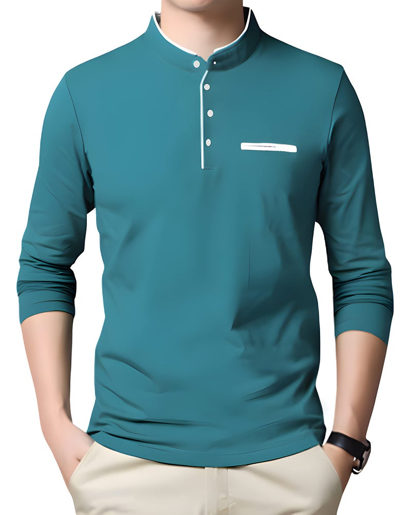 AUSK Men's Henley Neck Full Sleeves Regular Fit Cotton T-Shirts (Color-Aqual Blue_Size-XL) - Image 5