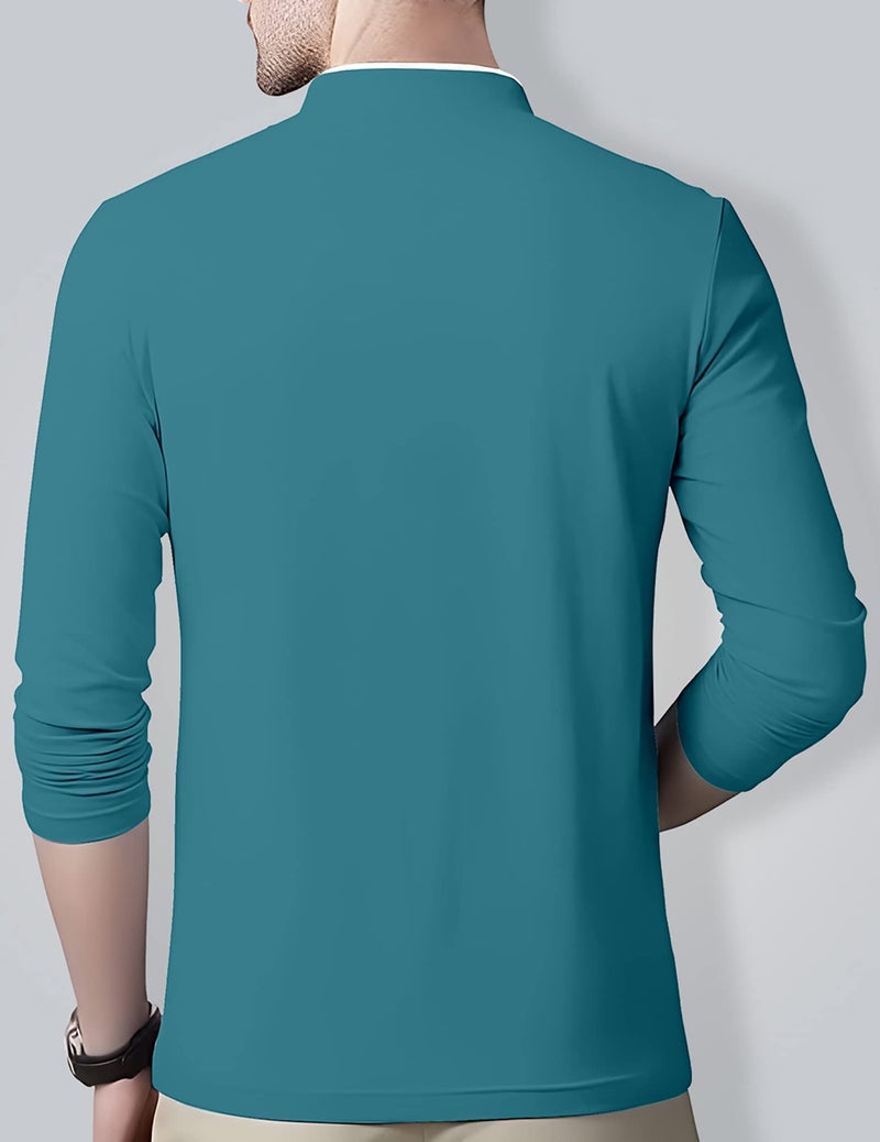 AUSK Men's Henley Neck Full Sleeves Regular Fit Cotton T-Shirts (Color-Aqual Blue_Size-XL) - Image 2