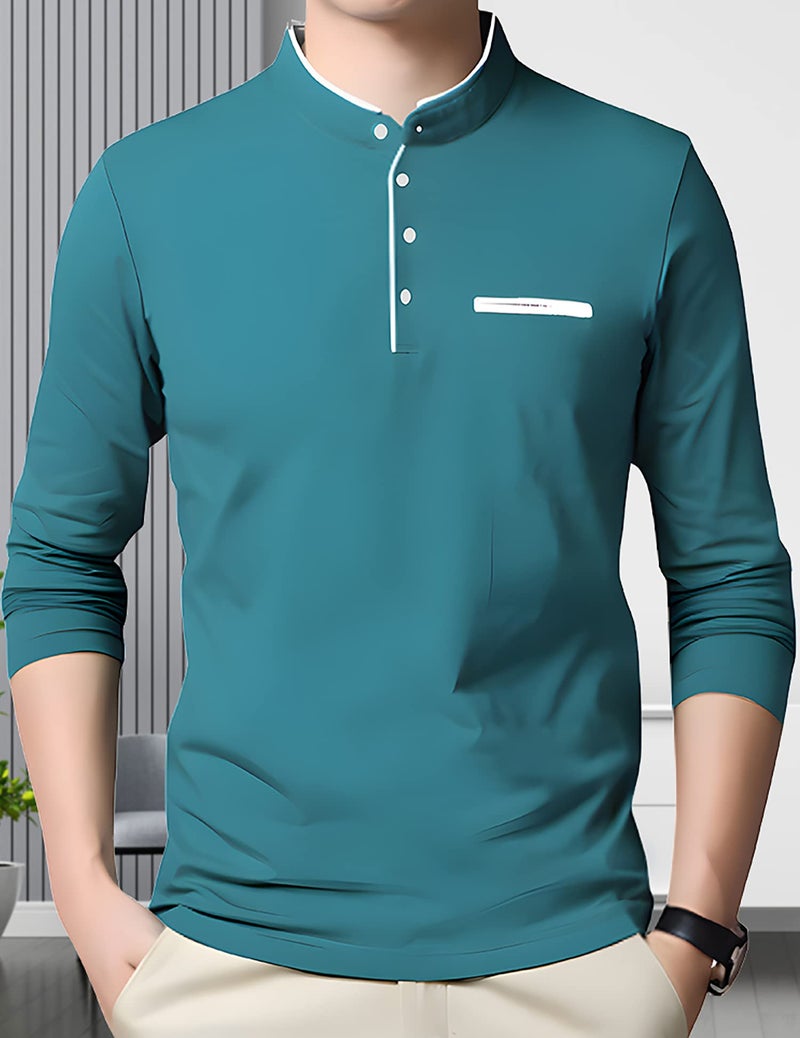 AUSK Men's Henley Neck Full Sleeves Regular Fit Cotton T-Shirts (Color-Aqual Blue_Size-XL) - Image 3