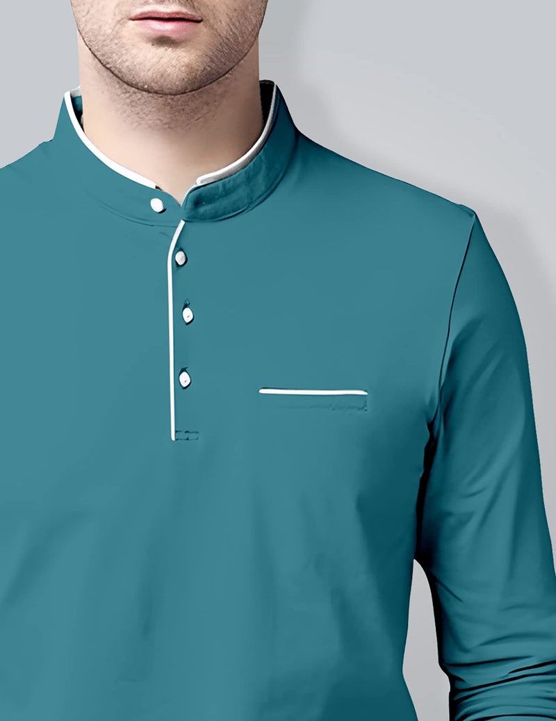AUSK Men's Henley Neck Full Sleeves Regular Fit Cotton T-Shirts (Color-Aqual Blue_Size-XL) - Image 4