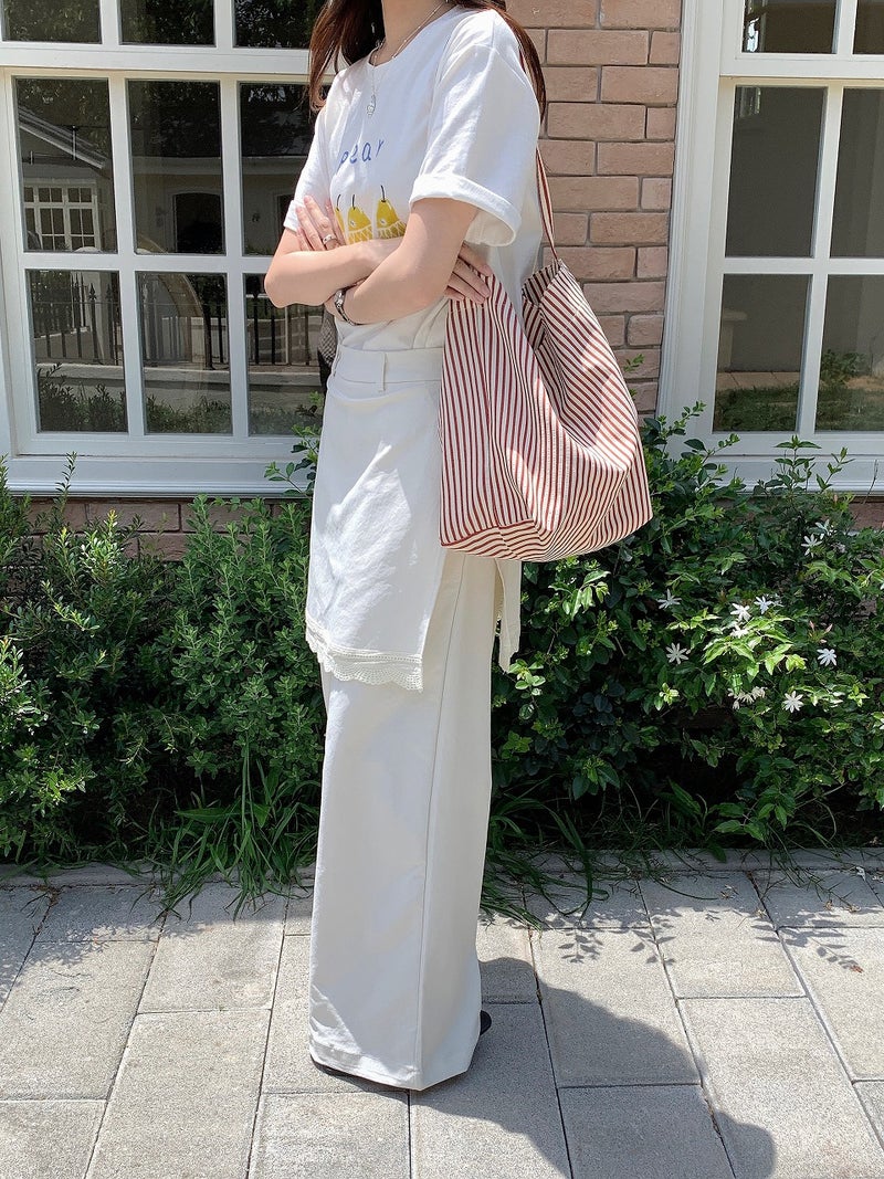 Multi Fruit Women'S Bag Korean Style Retro Simple Shoulder Canvas Bag Women'S Beach Holiday Striped Tote Bag - Image 1