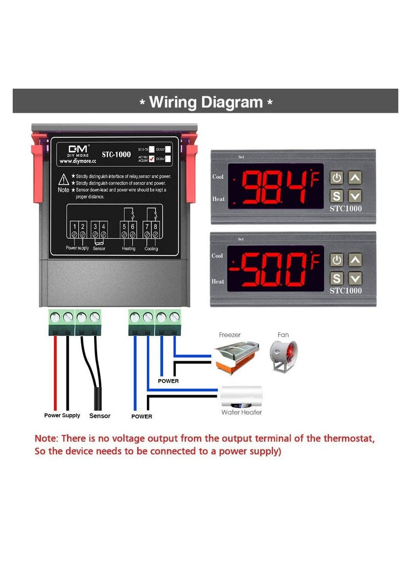 Versatile Fahrenheit Temperature Controller - STC-1000F,Machine Electronic Digital Display Temperature Controller Switch for Refrigerator, and Heated Blanket Control with Sensor (110-220V)  - Image 4