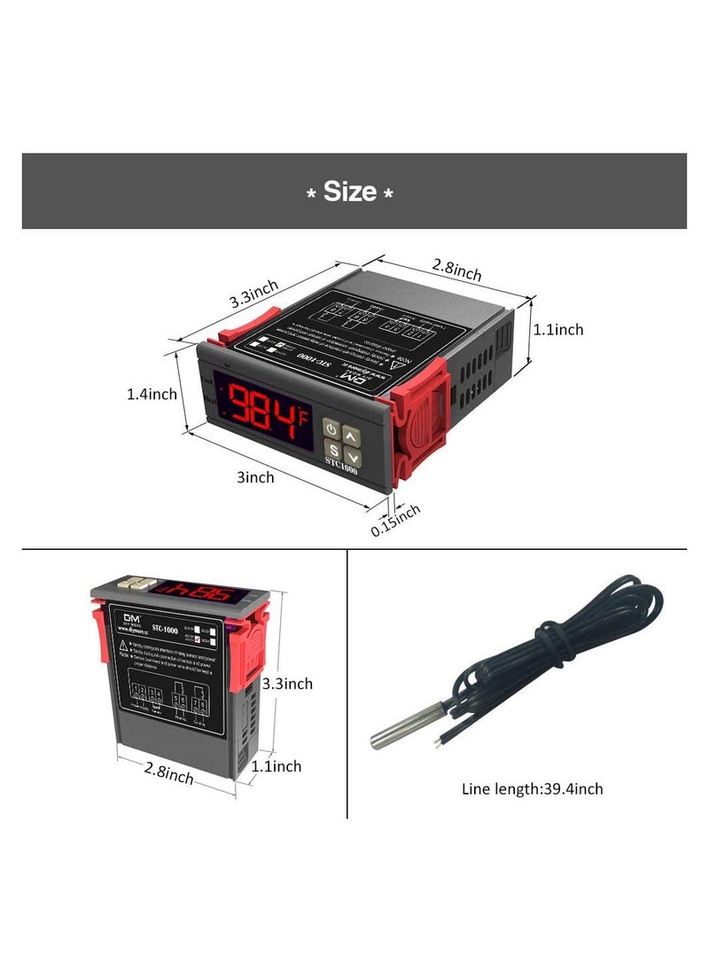 Versatile Fahrenheit Temperature Controller - STC-1000F,Machine Electronic Digital Display Temperature Controller Switch for Refrigerator, and Heated Blanket Control with Sensor (110-220V)  - Image 2