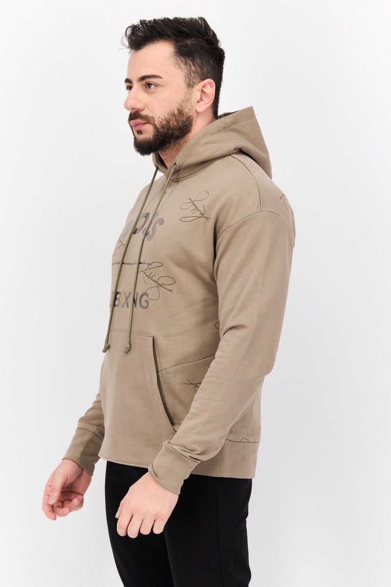 HUGO BOSS Men Graphic Long Sleeves Hooded Sweatshirt, Light Tan  - Image 2