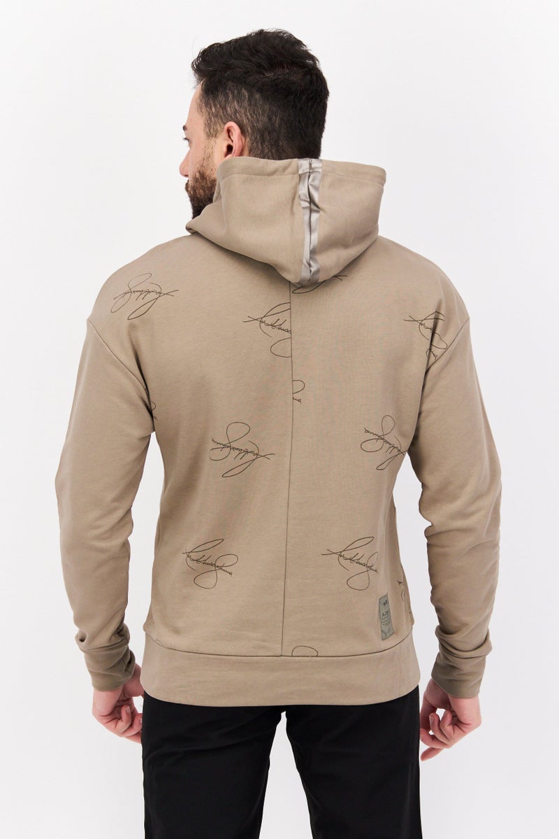 HUGO BOSS Men Graphic Long Sleeves Hooded Sweatshirt, Light Tan  - Image 3