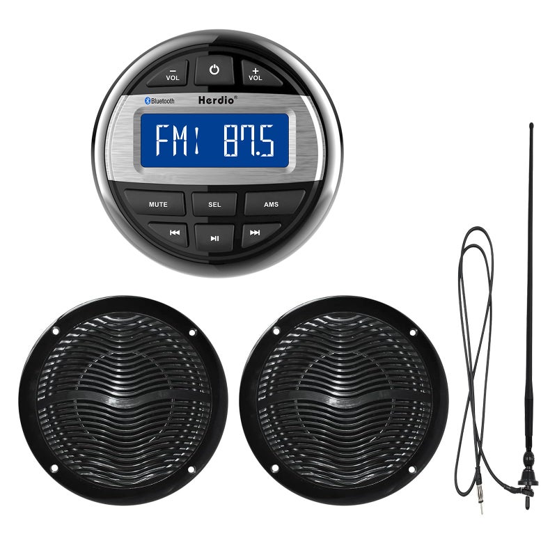 Herdio Marine Radio and Speakers Set Compatible with Bluetooth Marine Gauge Head Unit65 Inch Marine Flush Wall Mount Ceiling SpeakersRubber Flexible Mast FM AM Antenna - Image 2