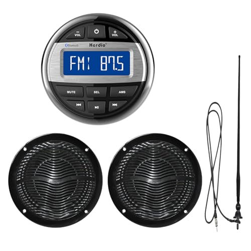 Herdio Marine Radio and Speakers Set Compatible with Bluetooth Marine Gauge Head Unit65 Inch Marine Flush Wall Mount Ceiling SpeakersRubber Flexible Mast FM AM Antenna - Image 1