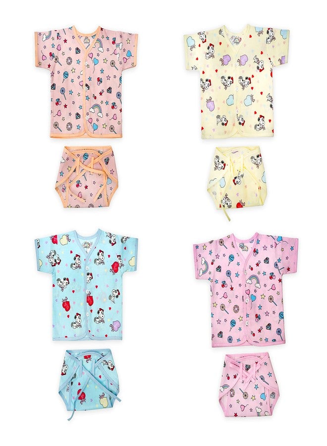 CUTE LANDINGS أطقم ملابس حديثي الولادة القطنية الناعمة للجنسين من كيوت لاندينغز - سترة فضفاضة بأكمام قصيرة وملابس داخلية/جابلاس ولانغوت/حفاضات (أكمام نصفية ومجموعة حفاضات، 0-3 أشهر)، متعددة الألوان - Image 1