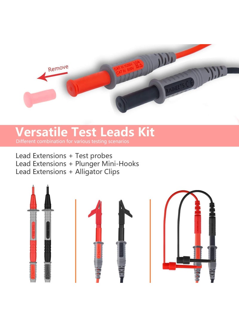 KAIWEETS KAIWEETS Soft Silicone Electrician Test Leads Kit CAT III 1000V & CAT IV 600V with Alligator Clips and Needle Probe for Fluke/AstroAI/INNOVA Multimeter Electronic Clamp Meter 9PCS  - Image 5