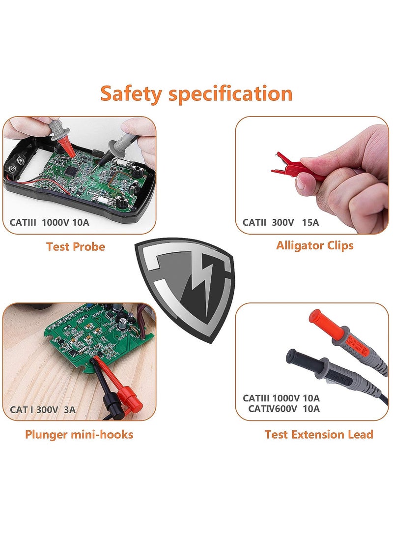 KAIWEETS KAIWEETS Soft Silicone Electrician Test Leads Kit CAT III 1000V & CAT IV 600V with Alligator Clips and Needle Probe for Fluke/AstroAI/INNOVA Multimeter Electronic Clamp Meter 9PCS  - Image 4