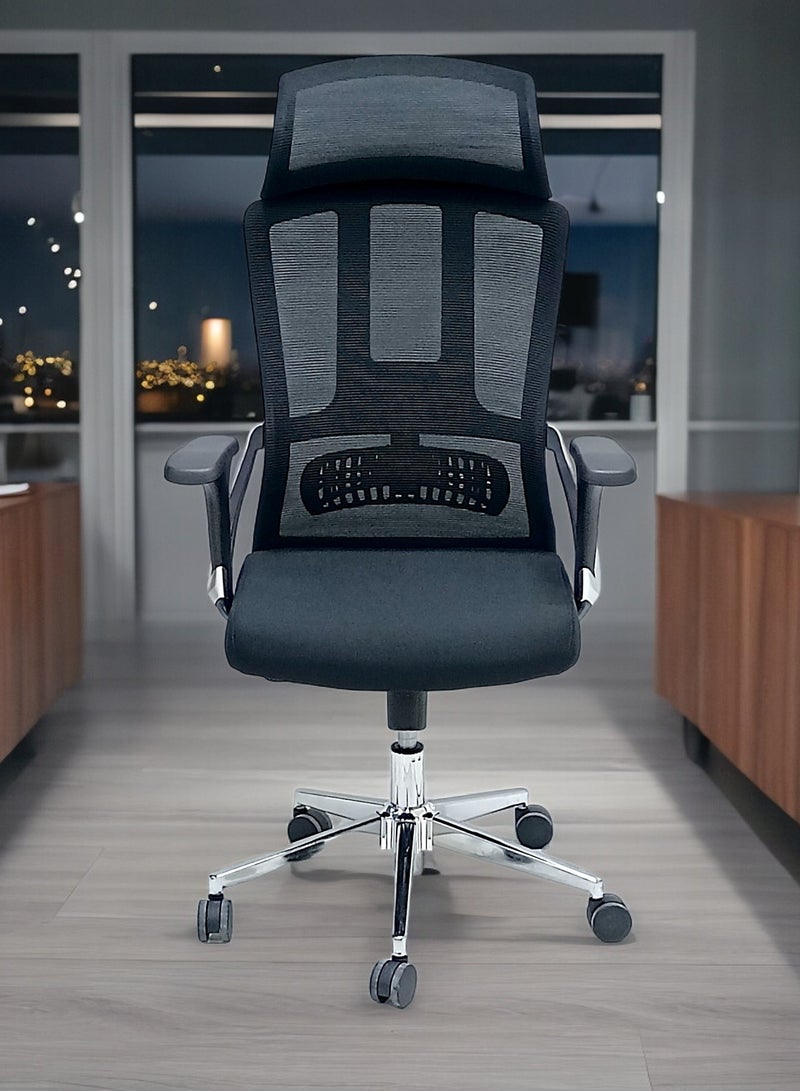 مفروشات صابر واخوانه (ذ.م.م) SBF Ergonomic Mesh Office Chair with Headrest, High Back, Adjustable Height and Tilt Back, Breathable Fabric, Chrome Base, Ideal for Home and Office - Image 2