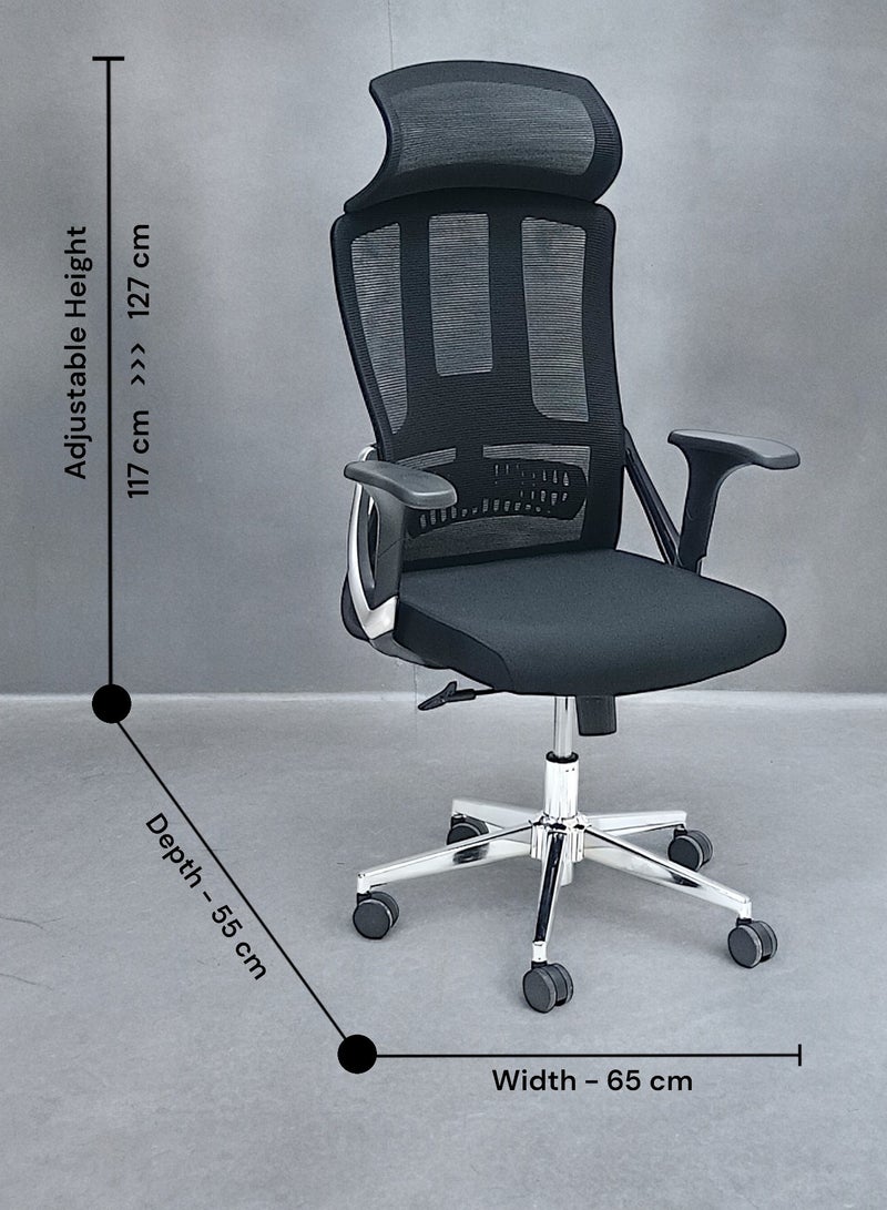 مفروشات صابر واخوانه (ذ.م.م) SBF Ergonomic Mesh Office Chair with Headrest, High Back, Adjustable Height and Tilt Back, Breathable Fabric, Chrome Base, Ideal for Home and Office - Image 3
