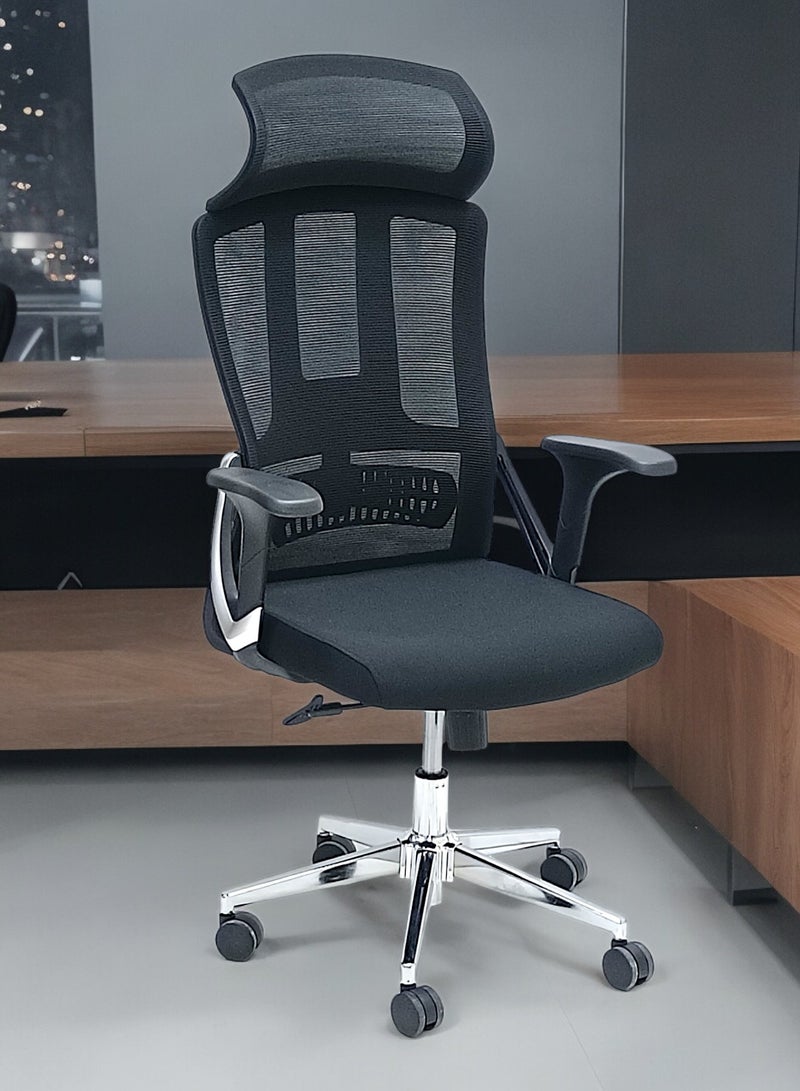 مفروشات صابر واخوانه (ذ.م.م) SBF Ergonomic Mesh Office Chair with Headrest, High Back, Adjustable Height and Tilt Back, Breathable Fabric, Chrome Base, Ideal for Home and Office - Image 5