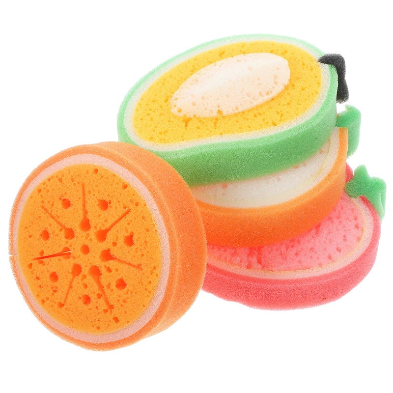 4Pcs Cartoon Fruit Scrub Sponges Thick Reusable for Dishes and Wok Cleaning - Image 2
