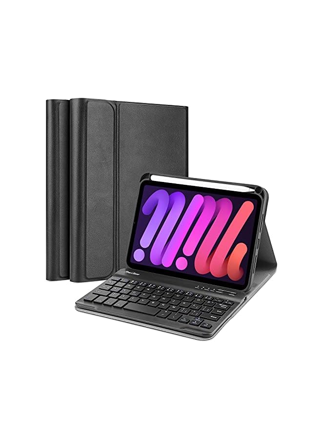 Procases حافظة لوحة مفاتيح لجهاز iPad Mini 6 2021، مع لوحة مفاتيح لاسلكية قابلة للفصل مغناطيسيًا وحامل قلم لجهاز iPad Mini 8.3 بوصة من الجيل السادس - أسود - Image 2