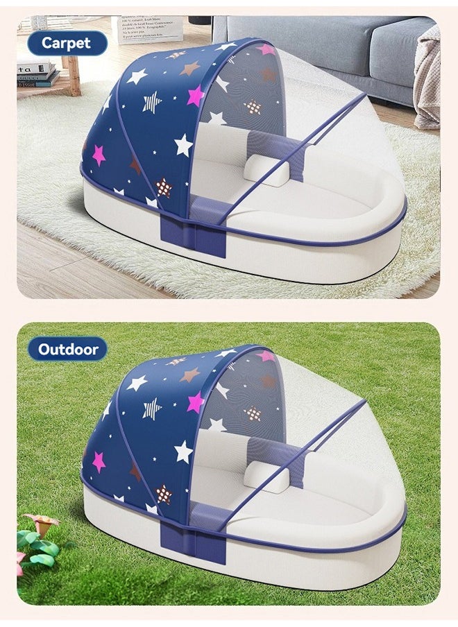 Portable Baby Bed with Mosquito Net Baby Lounger Newborn Foldable Mattress Travel Pillow wtih Storage Bag Mosquito Net Awning Toys for Home Outdoor