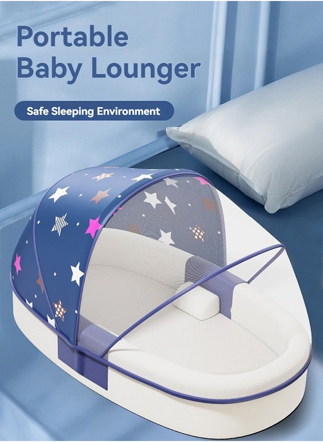 Portable Baby Bed with Mosquito Net Baby Lounger Newborn Foldable Mattress Travel Pillow wtih Storage Bag Mosquito Net Awning Toys for Home Outdoor