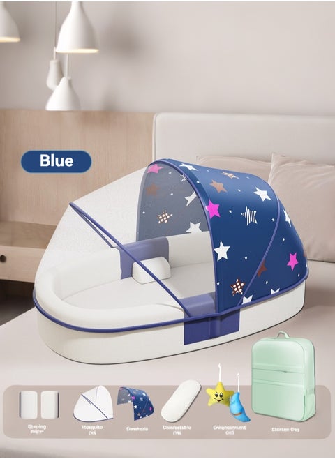 Portable Baby Bed with Mosquito Net Baby Lounger Newborn Foldable Mattress Travel Pillow wtih Storage Bag Mosquito Net Awning Toys for Home Outdoor
