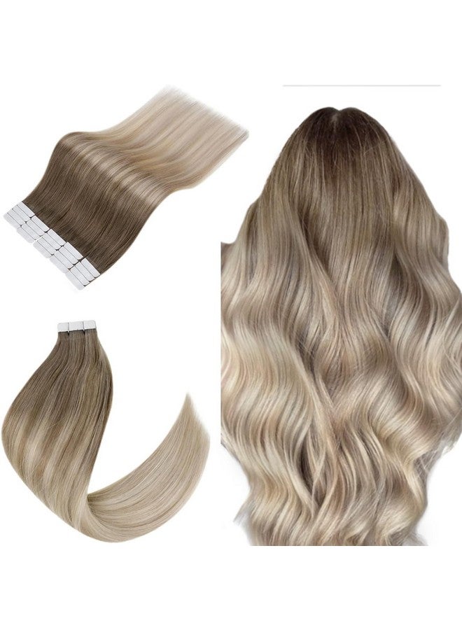 إيزي يوث شريط أومبير أشقر في وصلات الشعر، شريط شعر بشري في وصلات شعر بني فاتح يتلاشى إلى أشقر رمادي يبرز وصلات شعر أشقر بلاتيني، شريط شعر بشري حقيقي سهل الشباب 40.64 سم، 20 قطعة/40 جم - Image 1