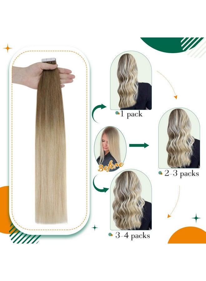 إيزي يوث شريط أومبير أشقر في وصلات الشعر، شريط شعر بشري في وصلات شعر بني فاتح يتلاشى إلى أشقر رمادي يبرز وصلات شعر أشقر بلاتيني، شريط شعر بشري حقيقي سهل الشباب 40.64 سم، 20 قطعة/40 جم - Image 2