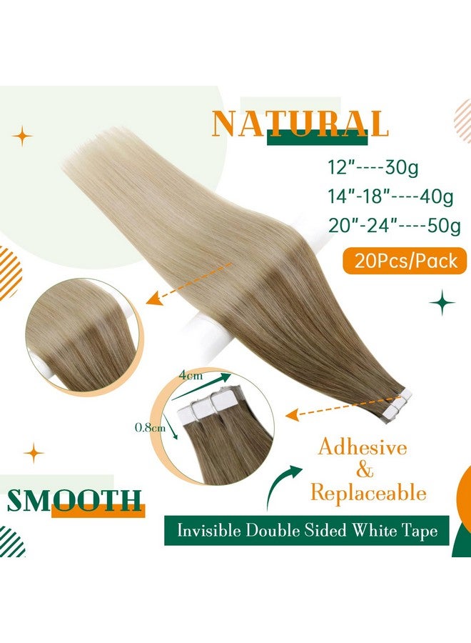 إيزي يوث شريط أومبير أشقر في وصلات الشعر، شريط شعر بشري في وصلات شعر بني فاتح يتلاشى إلى أشقر رمادي يبرز وصلات شعر أشقر بلاتيني، شريط شعر بشري حقيقي سهل الشباب 40.64 سم، 20 قطعة/40 جم - Image 3